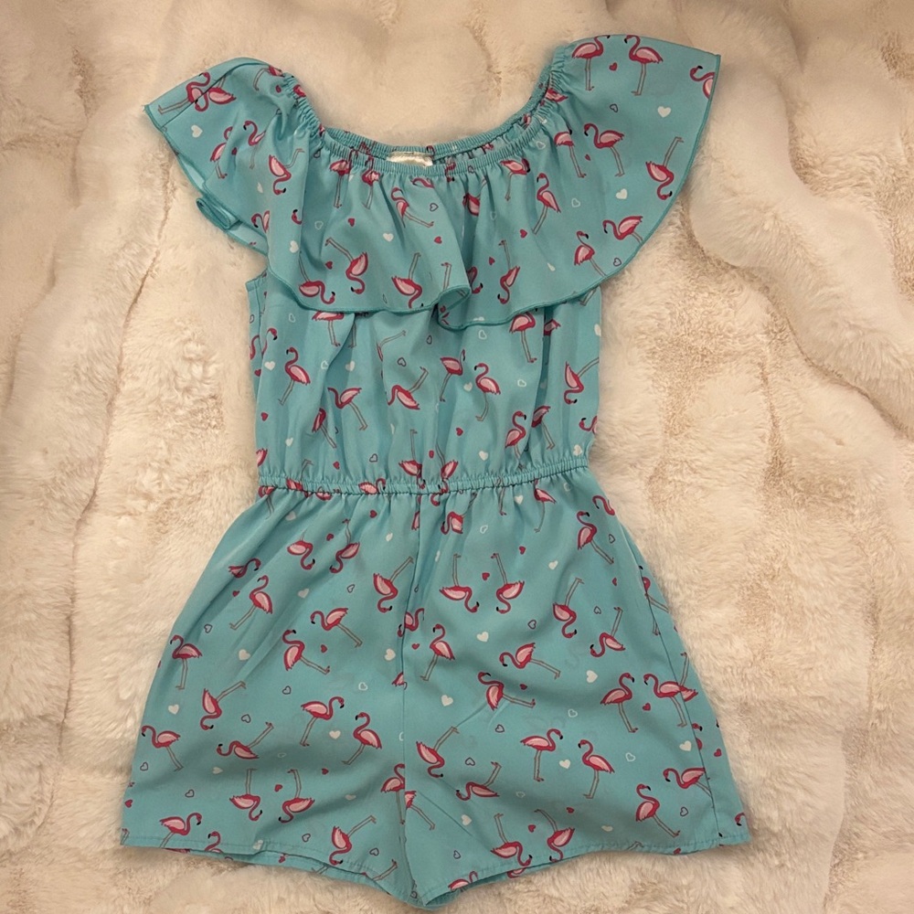 Charming Flamingo Print Aqua Romper